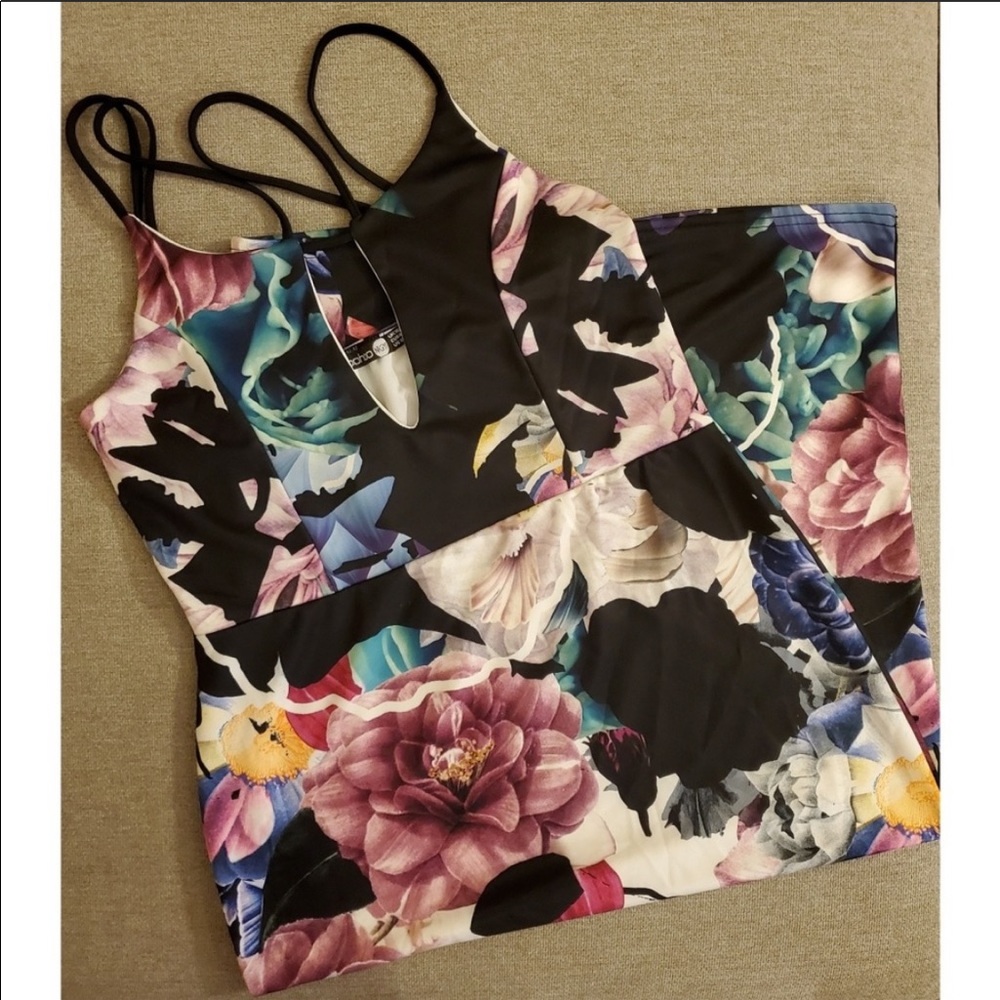 Boohoo Black Floral Strappy Midi Dress